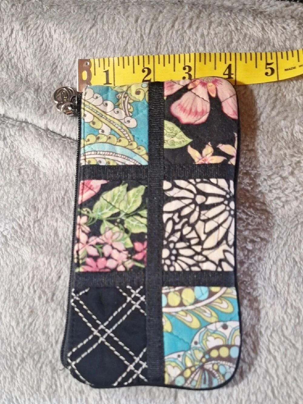 Quilted Patchwork Floral Make up Bag - Black Multi